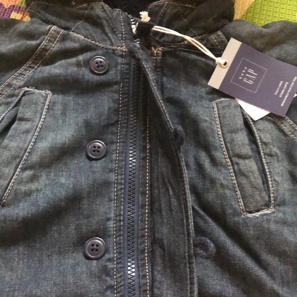 ❄️ GAP Kids 1969 Denim Snorkel Parka Sherpa Hooded Coat Jacket Blue - Picture 7 of 16